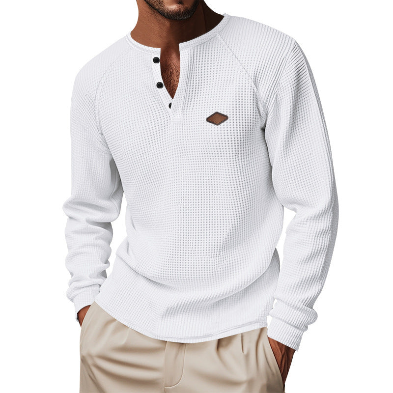 Waffle Buckle Quick-drying Raglan Henry Long Sleeve Shirt