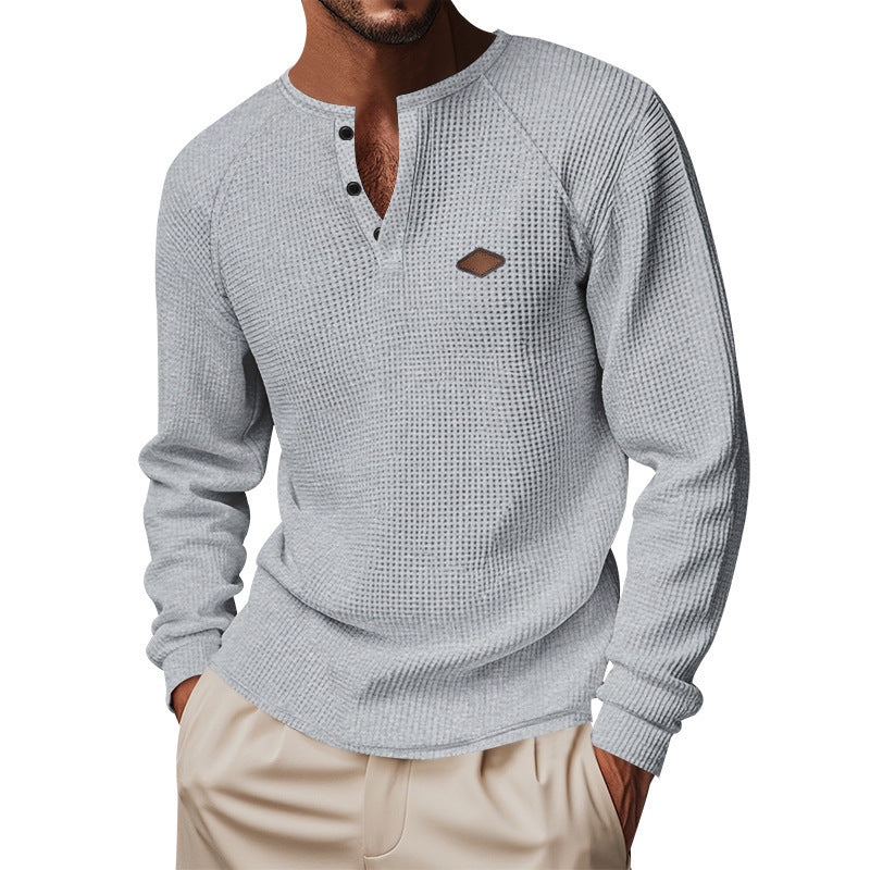 Waffle Buckle Quick-drying Raglan Henry Long Sleeve Shirt