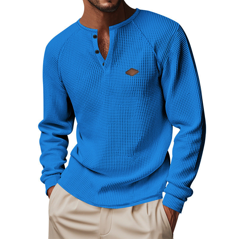 Waffle Buckle Quick-drying Raglan Henry Long Sleeve Shirt
