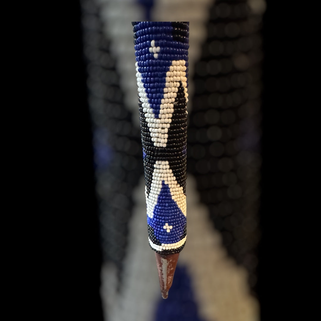 Royal Beaded African Walking Stick – Blue & White Tribal Staff