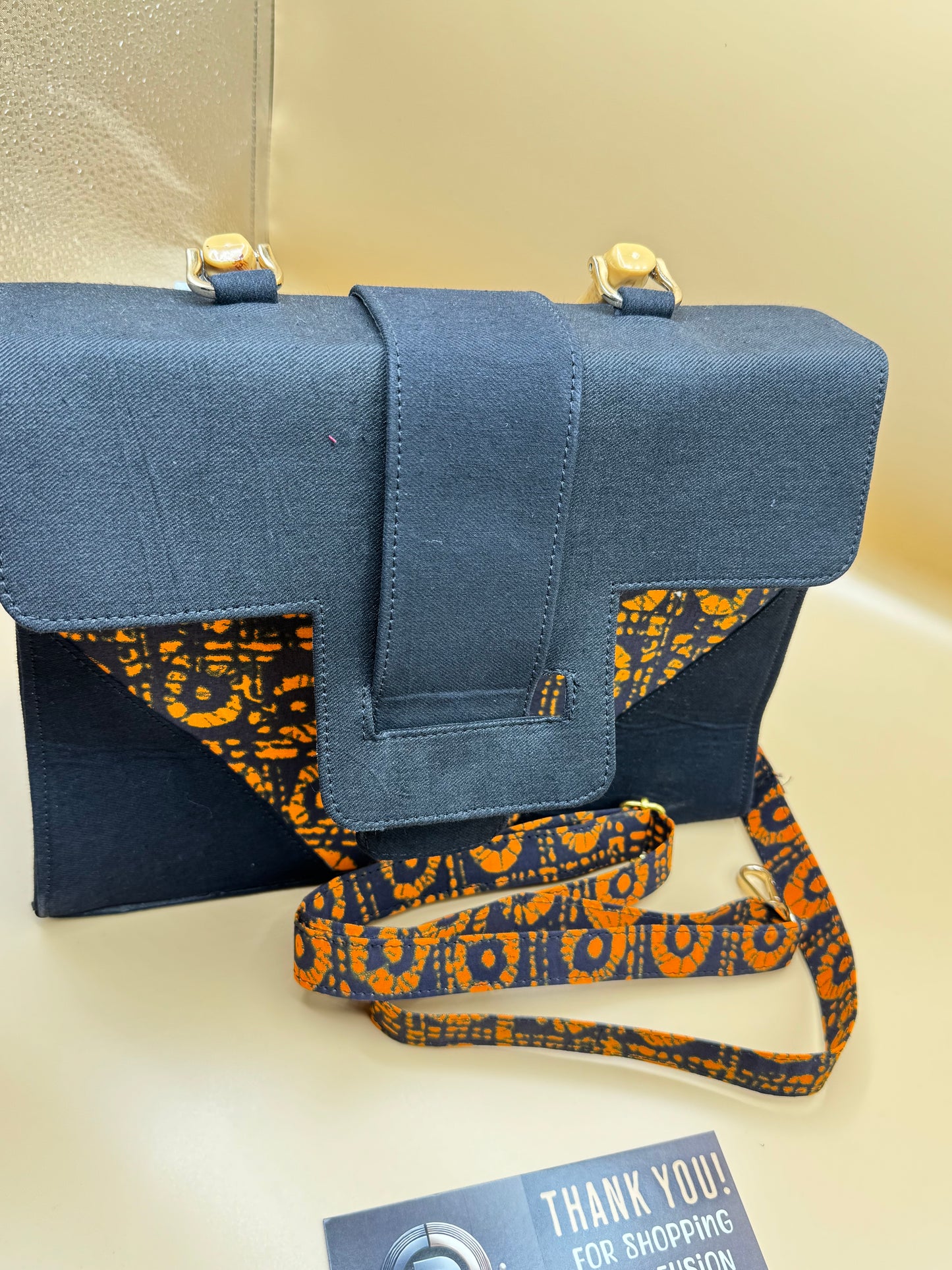 Ebony Flame Batik Bag with Bamboo Handle