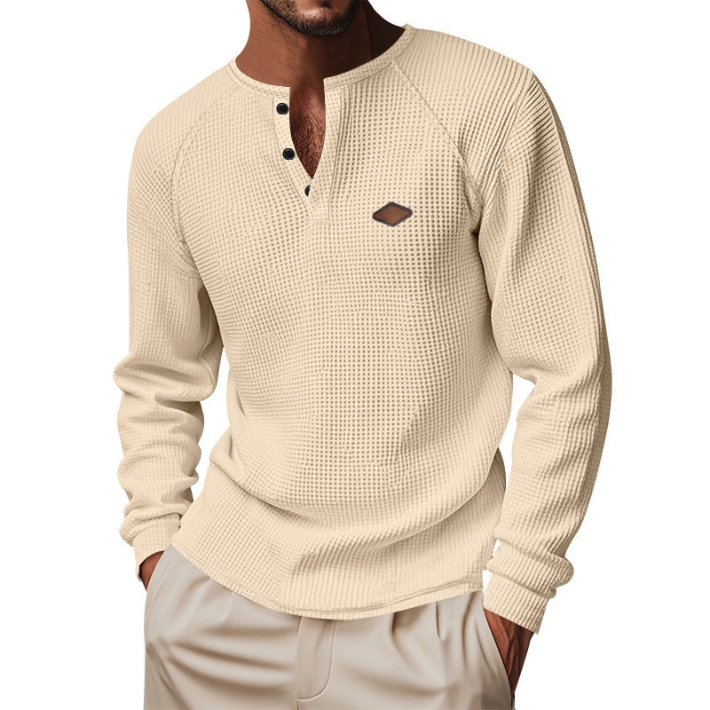 Waffle Buckle Quick-drying Raglan Henry Long Sleeve Shirt