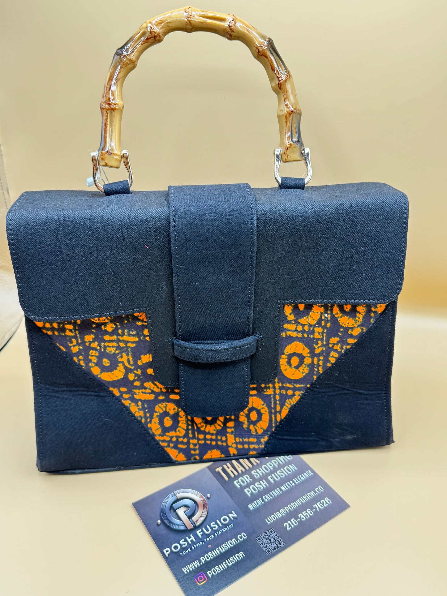 Ebony Flame Batik Bag with Bamboo Handle