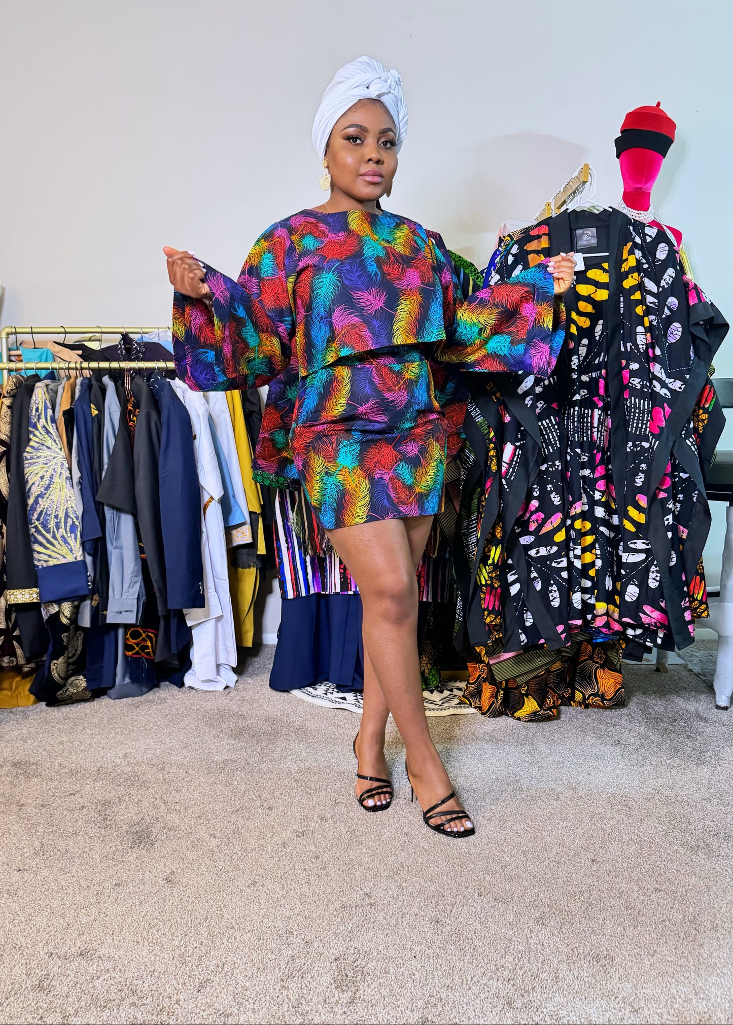 Ankara Two-Piece Set – Crop Top & Mini Skirt”
