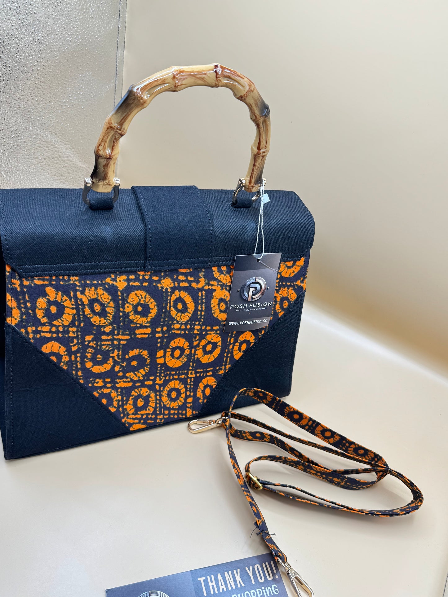 Ebony Flame Batik Bag with Bamboo Handle