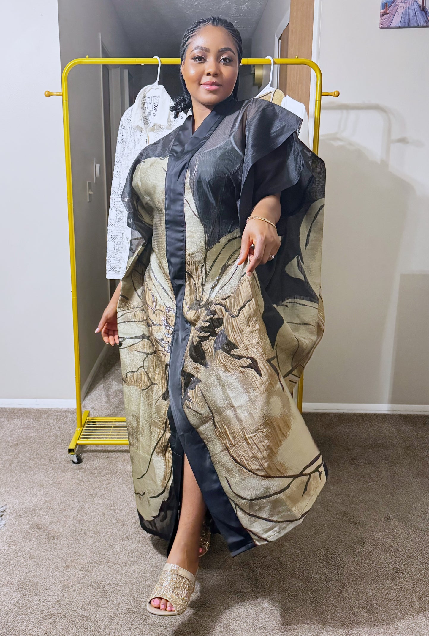 Midnight Bloom”Organza Floral Brocade