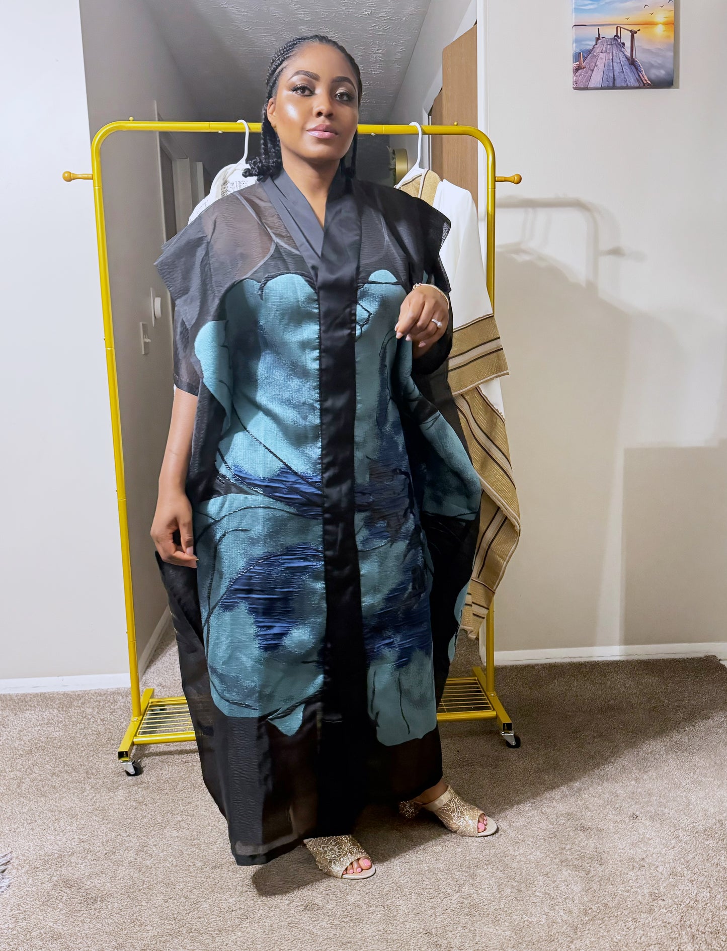 Midnight Bloom”Organza Floral Brocade