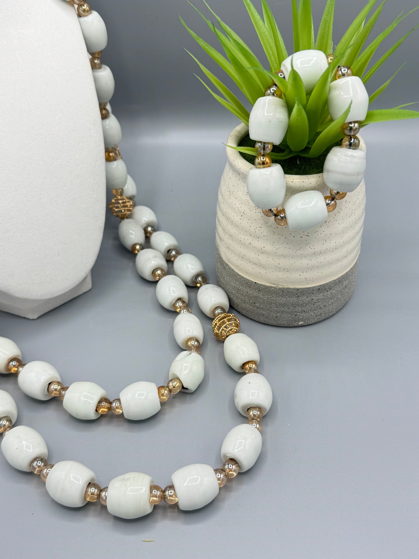 Kulture White Layered Set with Matching Bracelet