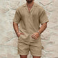 Men Loose Casual Two Pieces Lapel Button Shirt Shorts Beach
