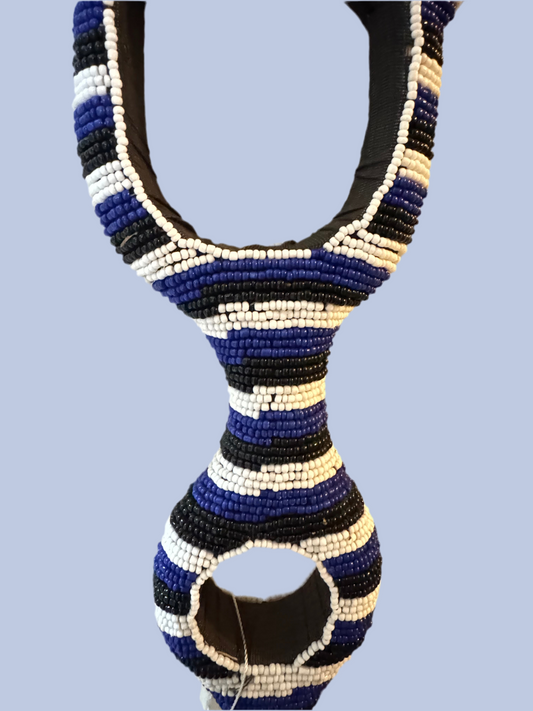 Royal Beaded African Walking Stick – Blue & White Tribal Staff