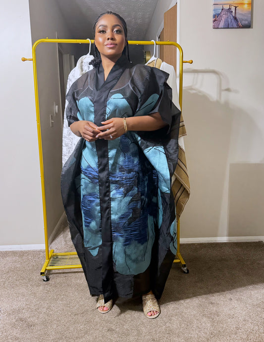 Midnight Bloom”Organza Floral Brocade