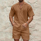Men Loose Casual Two Pieces Lapel Button Shirt Shorts Beach