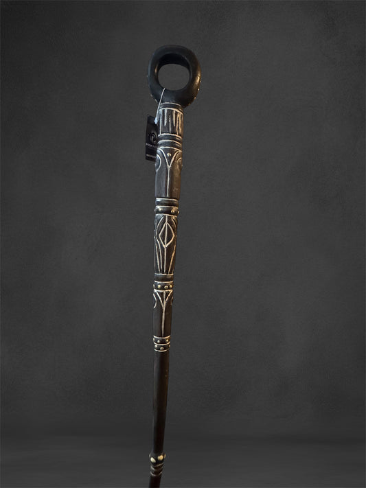 Hand-Carved Tribal Walking Stick – African-Inspired Decorative Staff