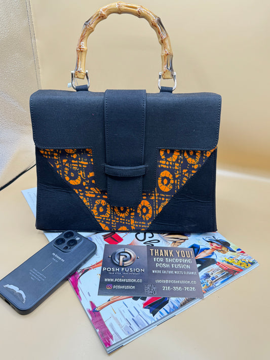 Ebony Flame Batik Bag with Bamboo Handle