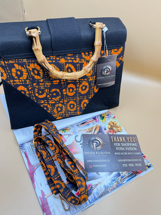 Ebony Flame Batik Bag with Bamboo Handle