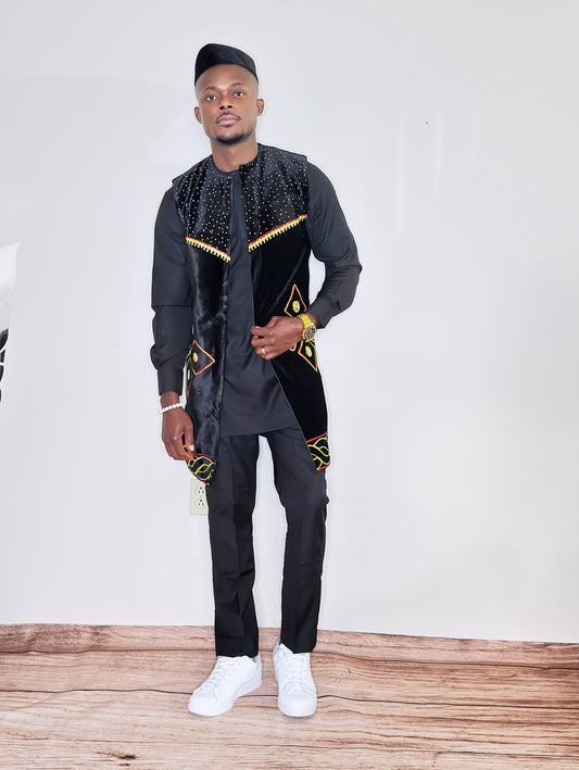 Bamenda-Cameroon Inspired Toghu 3-Piece Set with Native Hat