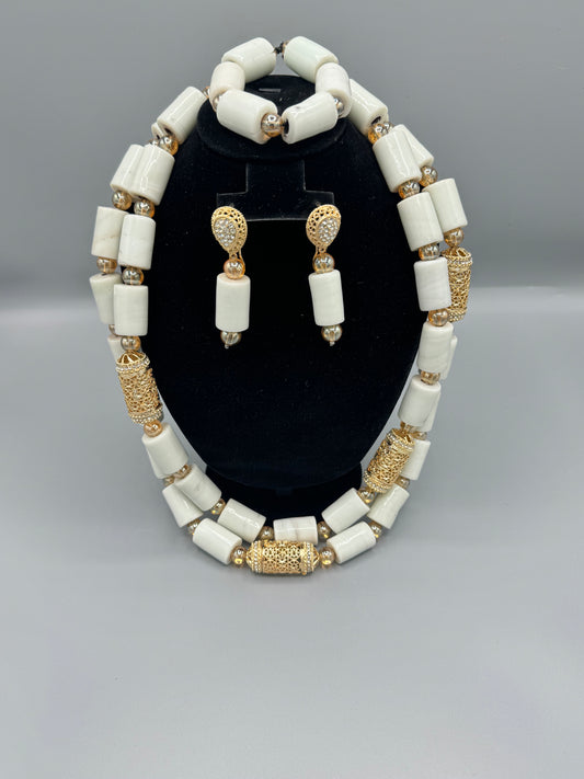 White/Gold Royal Drift Beaded Set