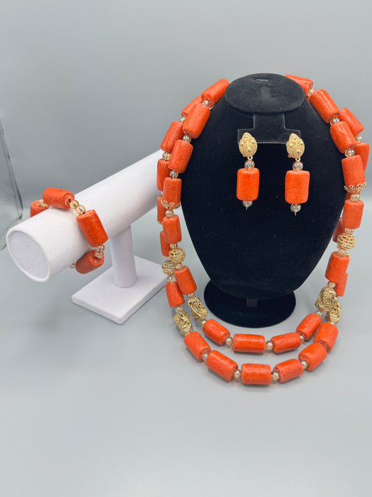 Coral Empress - Coral Beaded Jewelry Set