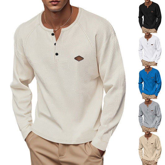 Waffle Buckle Quick-drying Raglan Henry Long Sleeve Shirt