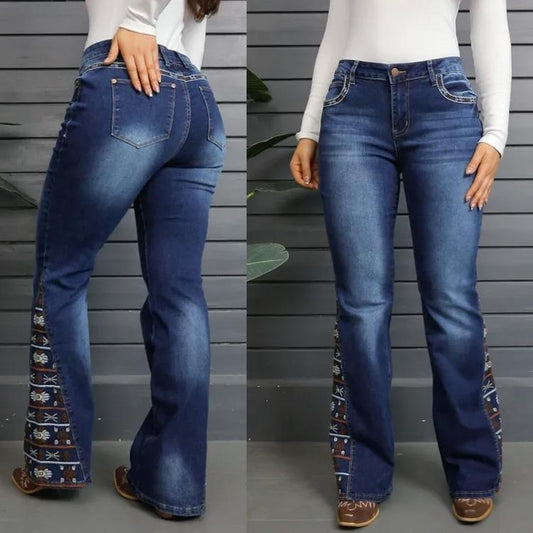 Women's High-Waist Ripped Jeans, Wide-Leg Full-Length Jeans With A Destroyed Streetwear Finish