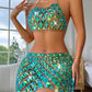 Colorful Gem Halter Cut-out Vest Suit
