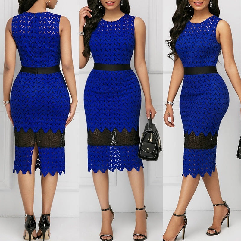 Lace Stitching fitting Evening Dress