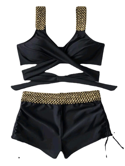Solid Color High Waist Bikini Set