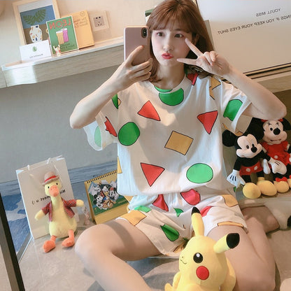 Two-piece Pajamas Short-sleeved Cute Cartoon PJ Suit