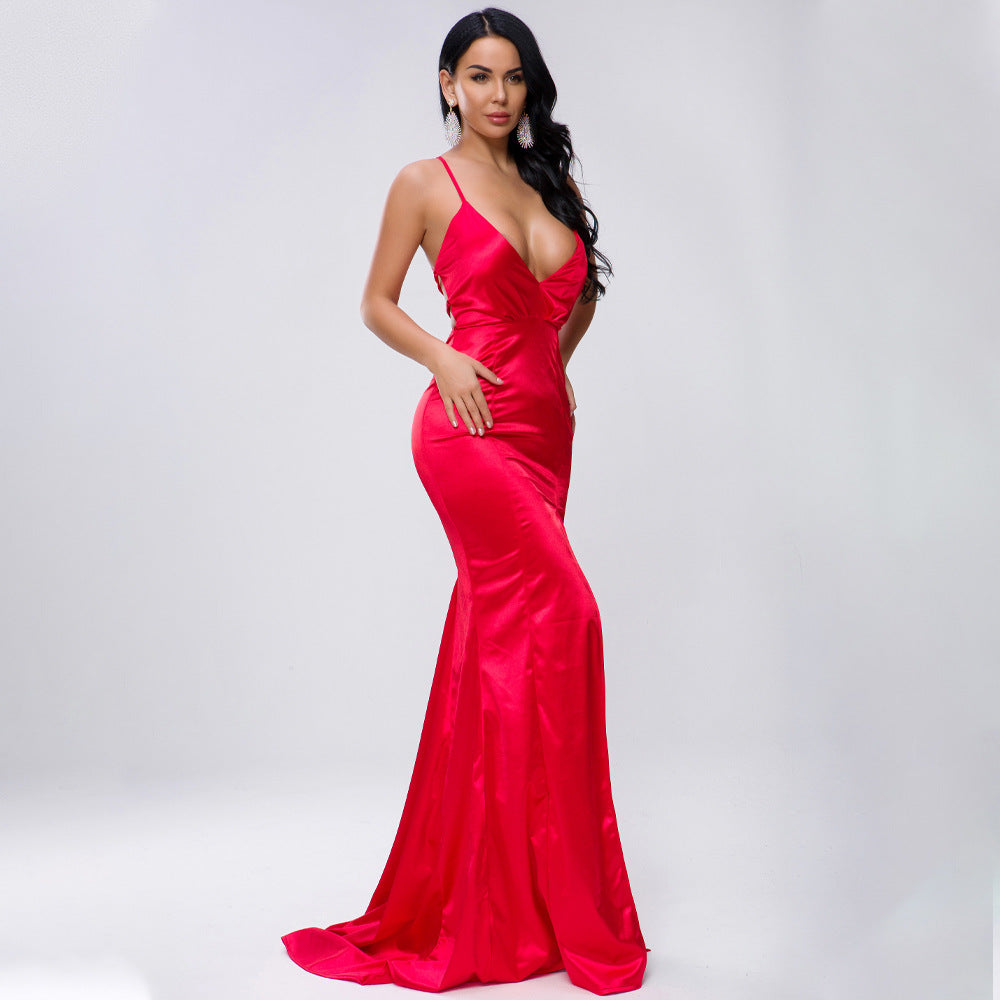 Dress Female Sling Evening Dress - Milk Silk